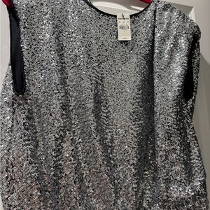 Express Women's Silver Sequin Blouse
